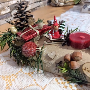 Adventi farönk asztaldísz rénszarvassal és sült alma illatú mécsesekkel  - karácsony - adventi díszek - adventi koszorú - Meska.hu