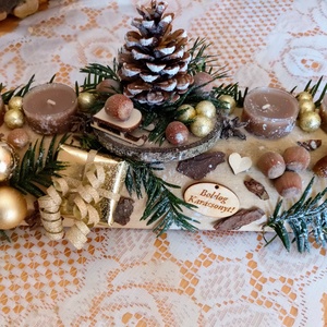 Erdei, adventi asztaldísz, pirított mandula illatú mécsesekkel  - karácsony - adventi díszek - adventi koszorú - Meska.hu