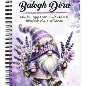 Személyre szabható - Kalandor Levendulás manó mintás A5-ös füzet, Otthon & Életmód, Papír, írószer, Jegyzetfüzet & Napló, , MESKA