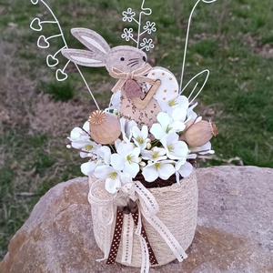 Szőtt kaspós nyuszis dekor, Ünnepi díszek, dekorációk, Húsvéti díszek és dekorációk, Húsvéti ajándékátadó, , MESKA