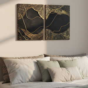 Fekete elegáncia � modern fekete-arany falikép pár, letisztult dekor - Meska.hu