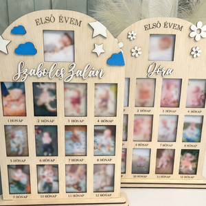 Fotó tábla, 1 éves szülinap, első évem tábla, egyedi babás fotókeret - baba - mama - babaszoba dekoráció - babaszoba kép - Meska.hu