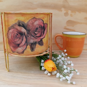 Fém rózs�s vintage kaspó tartóval  - otthon & életmód - virágdekoráció - virágtartó - kaspó - Meska.hu