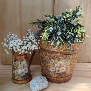 Rusztikus Vidéki kancsó és kaspó  - otthon & életmód - virágdekoráció - virágtartó - kaspó - Meska.hu