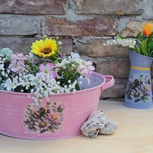 Óriás dongós-vir�gos kaspó - vidéki hangulat 40centiben , Otthon & Életmód, Ház & Kert, Virágláda, balkonláda, Decoupage, transzfer és szalvétatechnika, Festett tárgyak, MESKA