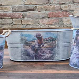 Vidéki Romantika Levendulás B�dog szett, Otthon & Életmód, Virágdekoráció, Virágtartó, Kaspó, Decoupage, transzfer és szalvétatechnika, Festett tárgyak, MESKA