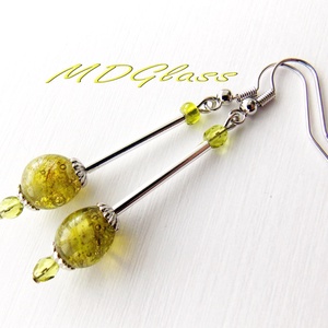 Márványos zöld  lámpagyöngy fülbevaló - ékszer - fülbevaló - lógó fülbevaló - Meska.hu