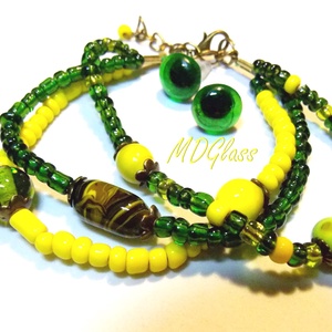 Citromos mentalevél lámpagyöngyös karkötő fülbevalóval, ékszerszett - ékszer - ékszerszett - Meska.hu