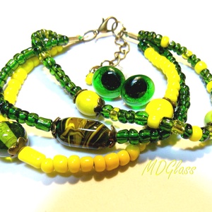 Citromos mentalevél lámpagyöngyös karkötő fülbevalóval, ékszerszett, Ékszer, Ékszerszett, Ékszerkészítés, Üvegművészet, MESKA