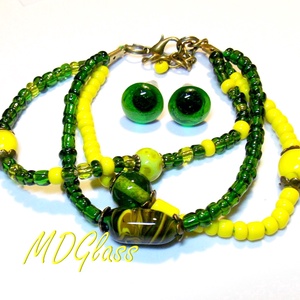 Citromos mentalevél lámpagyöngyös karkötő fülbevalóval, ékszerszett - ékszer - ékszerszett - Meska.hu