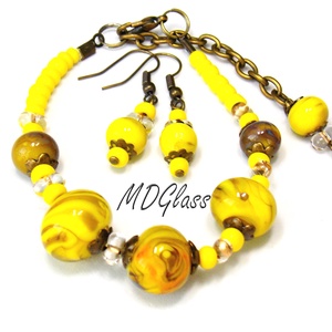 Napfényes tengerpart  lámpagyöngyös karkötő, lógós fülbevalól - Meska.hu