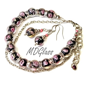 Rózsaszín rózsák lámpagyöngy fülbevaló - ékszer - fülbevaló - lógó fülbevaló - Meska.hu