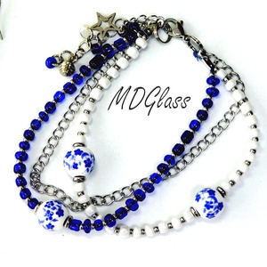 Kéknefelejcsek porcelánékszer, karkötő - ékszer - karkötő - gyöngyös karkötő - Meska.hu