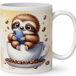 Névvel kérhető - Telefonozós Kávés lajhár mintás bögre - otthon & életmód - konyhafelszerelés, tálalás - tálalás - bögre & csésze - Meska.hu