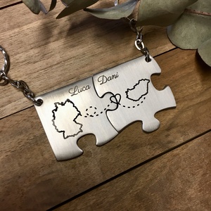 AKCIÓ - Szerelmespár nemesacél páros puzzle kulcstartó + egyedi gravírozás, Táska & Tok, Kulcstartó & Táskadísz, Kulcstartó, Fémmegmunkálás, Gravírozás, pirográfia, MESKA