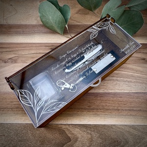 Ajándék szett díszdobozban leveles grafikával - esküvő - emlék & ajándék - szülőköszöntő ajándék - Meska.hu