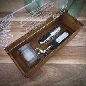 Ajándék szett díszdobozban leveles grafikával - esküvő - emlék & ajándék - szülőköszöntő ajándék - Meska.hu