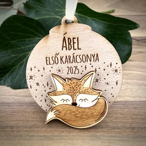 Első karácsony - karácsonyfadísz róka figurával, Karácsony, Karácsonyi lakásdekoráció, Karácsonyfadíszek, Famegmunkálás, Gravírozás, pirográfia, MESKA
