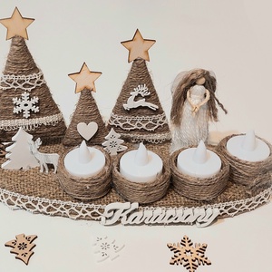 Angyali natúr ledes adventi koszorú - karácsony - adventi díszek - adventi koszorú - Meska.hu