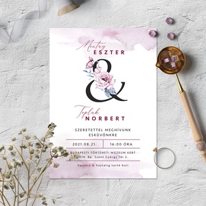 LILA VIRÁGOS ESKÜVŐI MEGHÍVÓ, Esküvő, Meghívó & Kártya, Meghívó, Fotó, grafika, rajz, illusztráció, MESKA