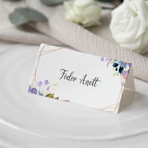 Esküvői ültetőkártya lila tavaszi virágokkal - esküvő - meghívó & kártya - ültetési rend - Meska.hu