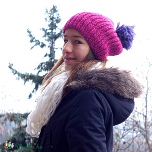 Bojtos lila-rózsaszín sapka - ruha & divat - sál, sapka, kendő - sapka - Meska.hu