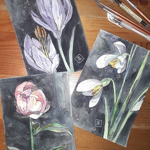 Tavaszi trió. 2026 - művészet - festmény - festmény vegyes technika - Meska.hu