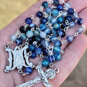 Mária rózsafüzér kék achátból  - Meska.hu