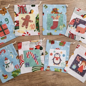 Adventi zsákocskák,számozott mintával 24db-os - karácsony - adventi díszek - adventi naptár - Meska.hu