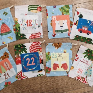 Adventi zsákocskák,számozott mintával 24db-os - karácsony - adventi díszek - adventi naptár - Meska.hu