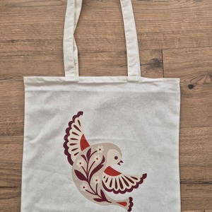 Madárkás pamutvászon válltáska, Táska & Tok, Bevásárlás & Shopper táska, Shopper, textiltáska, szatyor, Fotó, grafika, rajz, illusztráció, MESKA