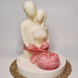 Szerelmespár gyertyaszett szív alakú rózsa gyertyával  - esküvő - emlék & ajándék - nászajándék - ceremónia szett - Meska.hu