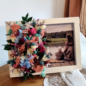 Szülőköszöntő ajándék � Szárított virágos képkeret közös fotóval - esküvő - emlék & ajándék - szülőköszöntő ajándék - Meska.hu