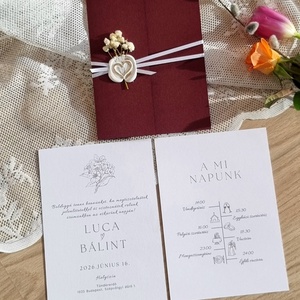 Bordó borítós meghívó, Esküvő, Meghívó & Kártya, Meghívó, Papírművészet, MESKA