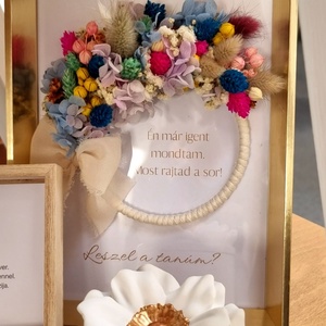 Elegáns képkeret szárított virágokkal díszítve, Esküvő, Emlék & Ajándék, Doboz, Papírművészet, Virágkötés, MESKA