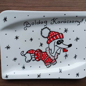 Tacskós tányér karácsonyra, tanítónéninek, Otthon & Életmód, Konyhafelszerelés, tálalás, Tálalás, Tányér & Étkészlet, Festett tárgyak, MESKA
