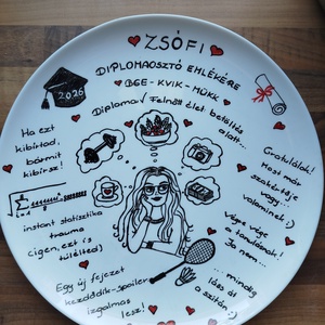 Diploma osztó ajándék süteményes tál + tartó , Otthon & Életmód, Konyhafelszerelés, tálalás, Tálalás, Kínálótál, Festett tárgyak, MESKA