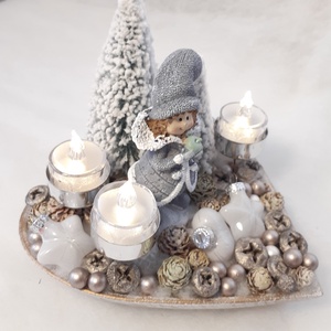 Adventi asztaldísz ledes mécsessel - karácsony - adventi díszek - adventi asztaldísz - Meska.hu
