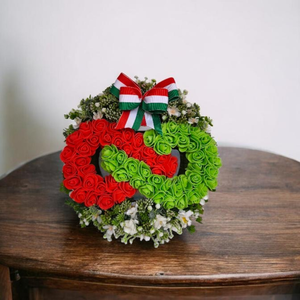 TISZA-stílusú nemzeti színű ajtódísz � Végtelen jel alakú habrózsa kopogtató - otthon & életmód - dekoráció - ajtó- és ablak dekoráció - ajtódísz & kopogtató - Meska.hu