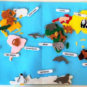 Állatos világtérkép, Játék & Sport, Készségfejlesztő és Logikai játék, Oktató játékok, Hímzés, Varrás, Meska