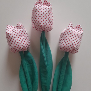 Textil tulipán fehér piros pettyes csokor 3szál  - otthon & életmód - dekoráció - asztal és polc dekoráció - asztaldísz - Meska.hu