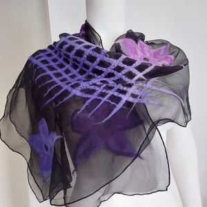 Sál nuno-nemez technikával(fekete) - művészet - textilkép - nemezelt - Meska.hu