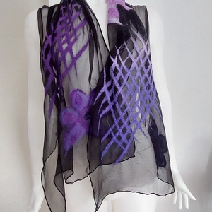 Sál nuno-nemez technikával(fekete) - művészet - textilkép - nemezelt - Meska.hu