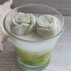 Zöld virágos poharas gyertya  - otthon & életmód - gyertya, illat, aroma - gyertya - Meska.hu