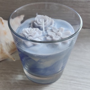 Lila virágos poharas gyertya  - otthon & életmód - gyertya, illat, aroma - gyertya - Meska.hu
