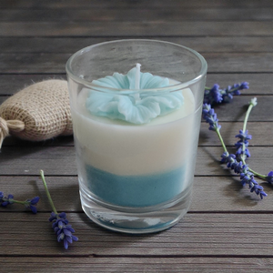 Kék virágos poharas gyertya , Otthon & Életmód, Gyertya, illat, aroma, Gyertya, Gyertya-, mécseskészítés, MESKA