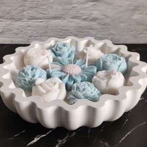 Kék virágos gyertyatál , Otthon & Életmód, Gyertya, illat, aroma, Gyertya, Gyertya-, mécseskészítés, MESKA