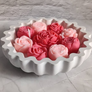 Piros-rózsaszín virágos gyertyatál , Otthon & Életmód, Gyertya, illat, aroma, Gyertya, Gyertya-, mécseskészítés, MESKA