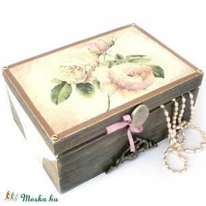 Vintage rózsás ékszerdoboz, tükörrel -  - Meska.hu