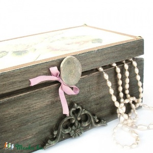 Vintage rózsás ékszerdoboz, tükörrel -  - Meska.hu